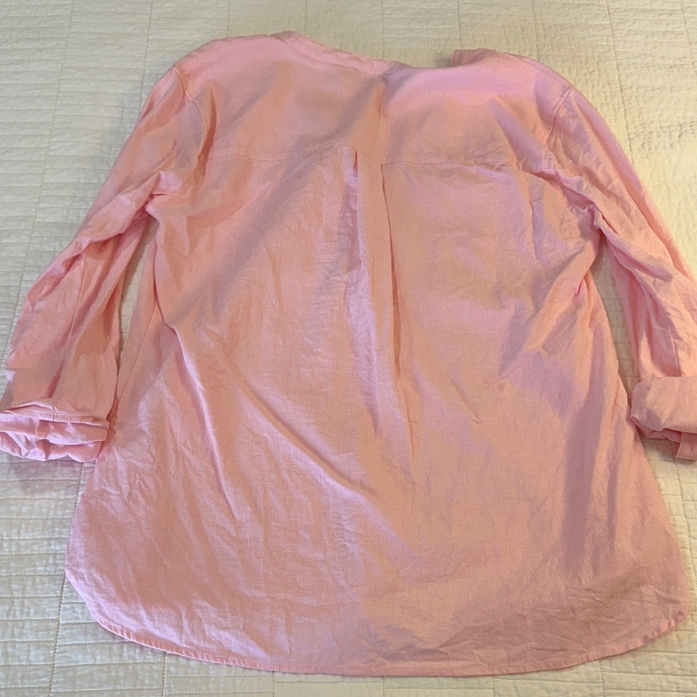 Chaps Tunic Linen Blend Long Sleeve Light Pink Button 3/4 button down EUC - Picture 7 of 8